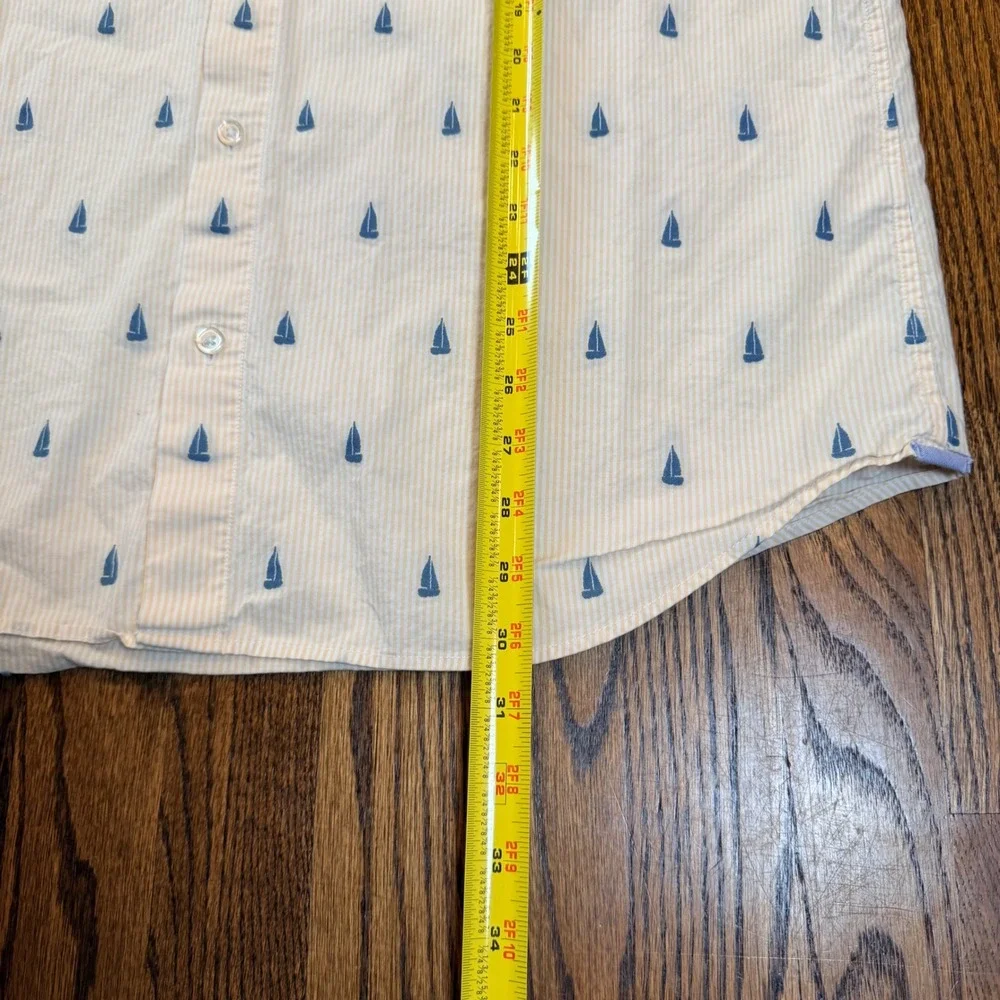 Bonobos Riviera Stretch Shirt Sailboat Embroidered XL Long Yellow‎ Pinstripe AOP